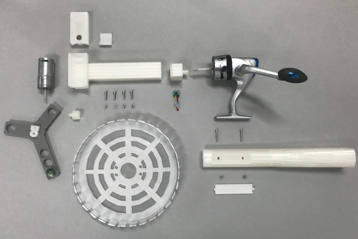 Decomposed fishing rod.